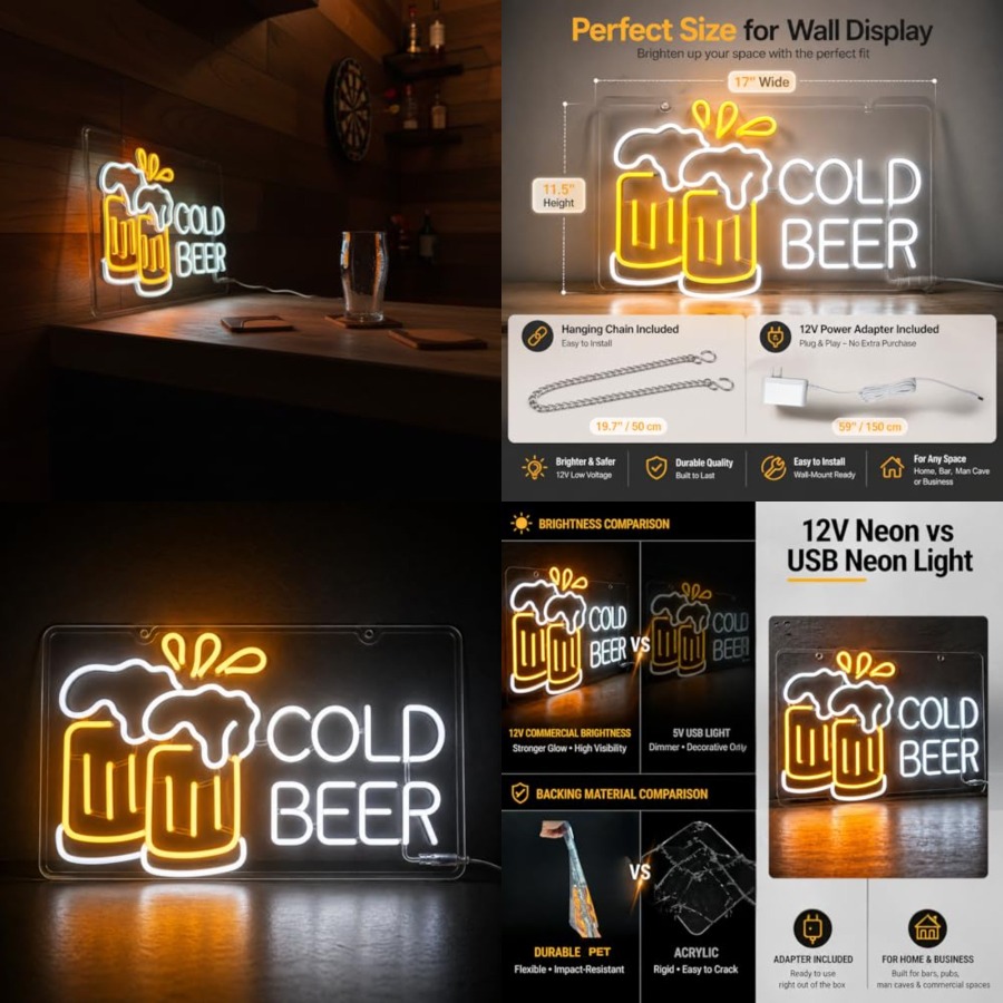 Beer & Wine Jockey Plaza Shopping - Cold Beer Neon Sign for Business